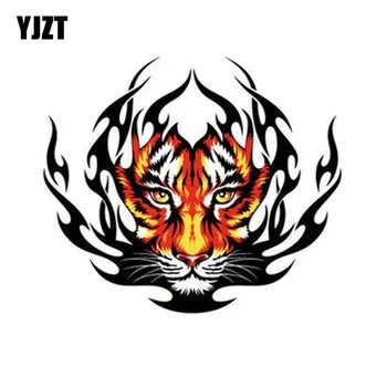 

YJZT 15CM*12.9CM Funny Tiger Flame Decal PVC Motorcycle Car Sticker 11-00598