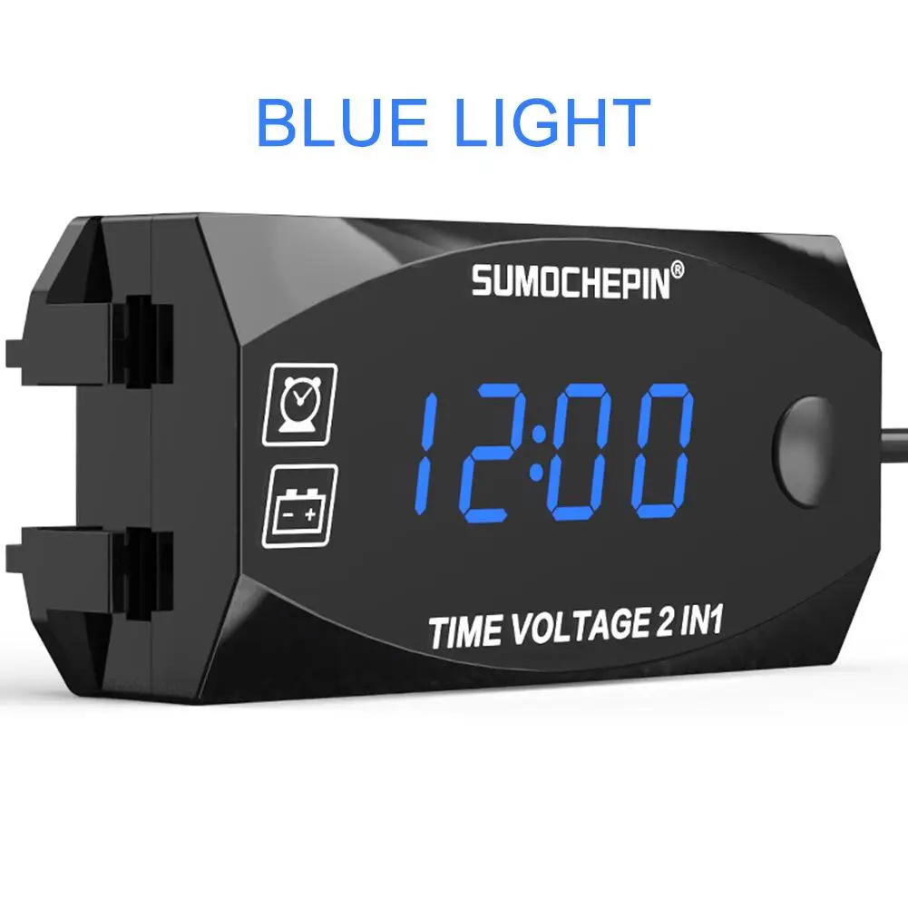 

Multi-function 6 V-30 V 2-in-1 Voltmeter For Motorcycle Electric Vehicle Time Clock With Digital Display Panel Meter Date Timer