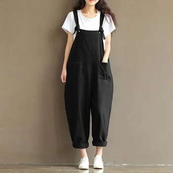 

2019 Fashion Womens Loose Solid Jumpsuit Pocket Ladies Rompers Overall Pants Casual Playsuits Wide Leg Pants Plus Size 5XL HOT
