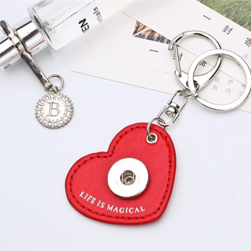 

Fashion many colors Snap Buttons Key Chains Leather DIY snap keychains Bag Pendant Fit 18MM Snap Button Jewelry
