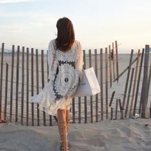 Кружево парео пляжное платье на шнуровке с цветочным дизайном, бикини вышивки пляжные костюмы Cover Ups Для женщин Robe De пляжный кардиган ванный комплект