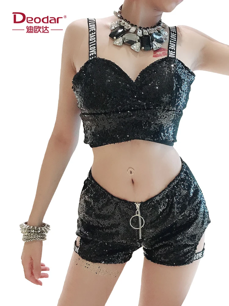 

Deodar Women 2 piece Shorts Sets 2019 Summer Sequin Ssxy and Club Female Fashion Shorts Women Sets Clothes Short Strapless