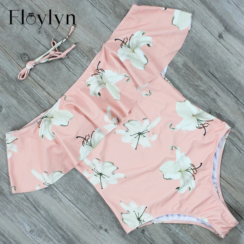 Floylyn Цельный купальник с оборками для женщин новый цветочный сексуальный