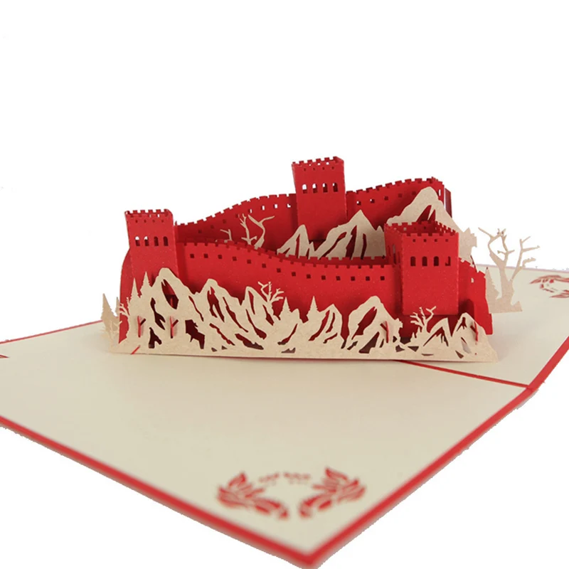 3D лазерная резка ручной работы резьба китайская Великая стена бумага Пригласительные открытки бизнес вечерние дети креативный подарок - Цвет: red cover red