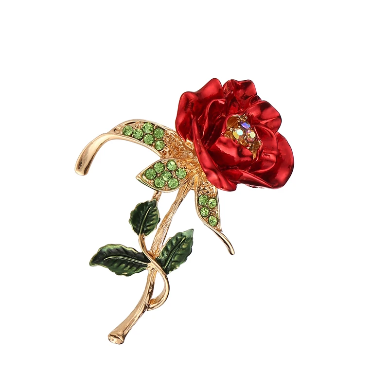 

Enameled Red Rose Flower Brooches Rhinestone Poppy Pin Mother's Day Gift
