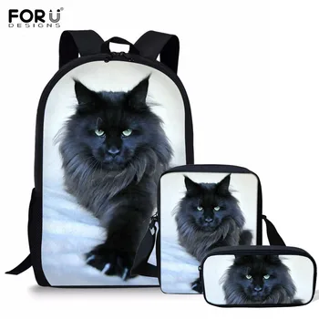 

FORUDESIGNS 3Pcs/Set School Backpack Maine Coon Savannah Cat Printing for Teenagers Girls Students Orthopedics Rucksack Mochilas