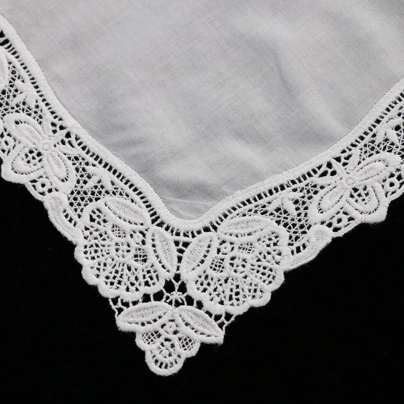  A008 : White premium cotton lace handkerchiefs 120 piece/pack blank crochet hankies for women/ladie