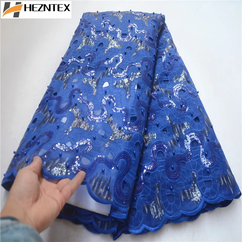 

Hot Sale Blue African Organza Lace Fabrics Embroidered High Quality French Net Lace Fabric With Sequins And Beads Cloth PSA629-3