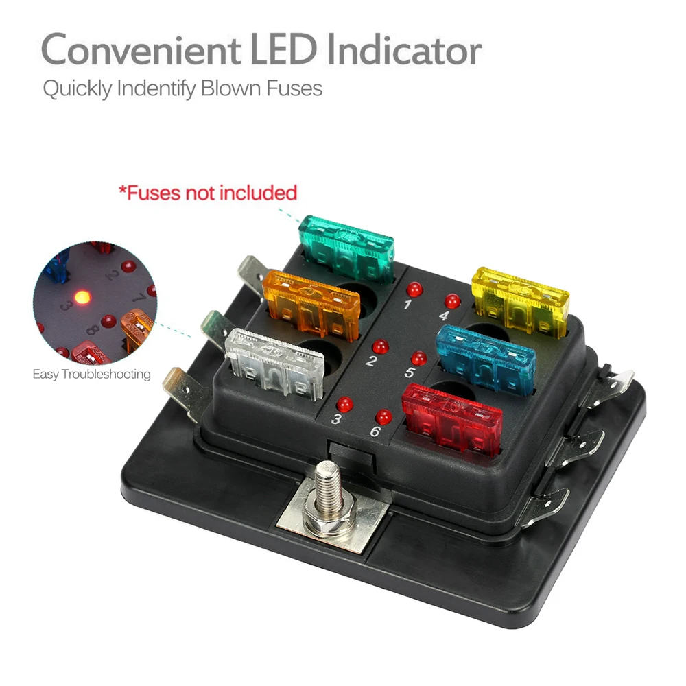 

12V 32V Plastic Cover Fuse Box Holder M5 Stud With LED Indicator Light 6 Ways 10 Ways Blade for Auto Car Boat Marine Trike