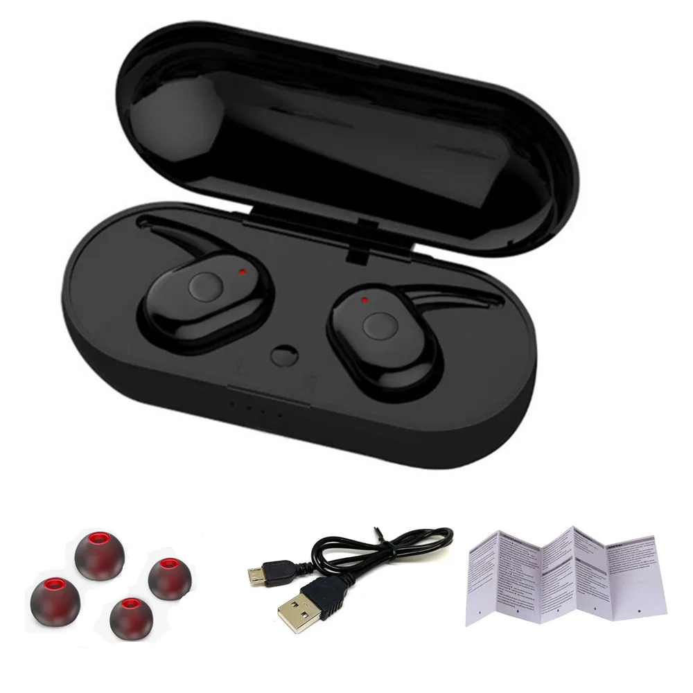 Черный TWS наушники Bluetooth 5,0 беспроводные наушники спортивные наушники 3D стерео звук вкладыши с портативным микрофоном и заряд - Цвет: Черный