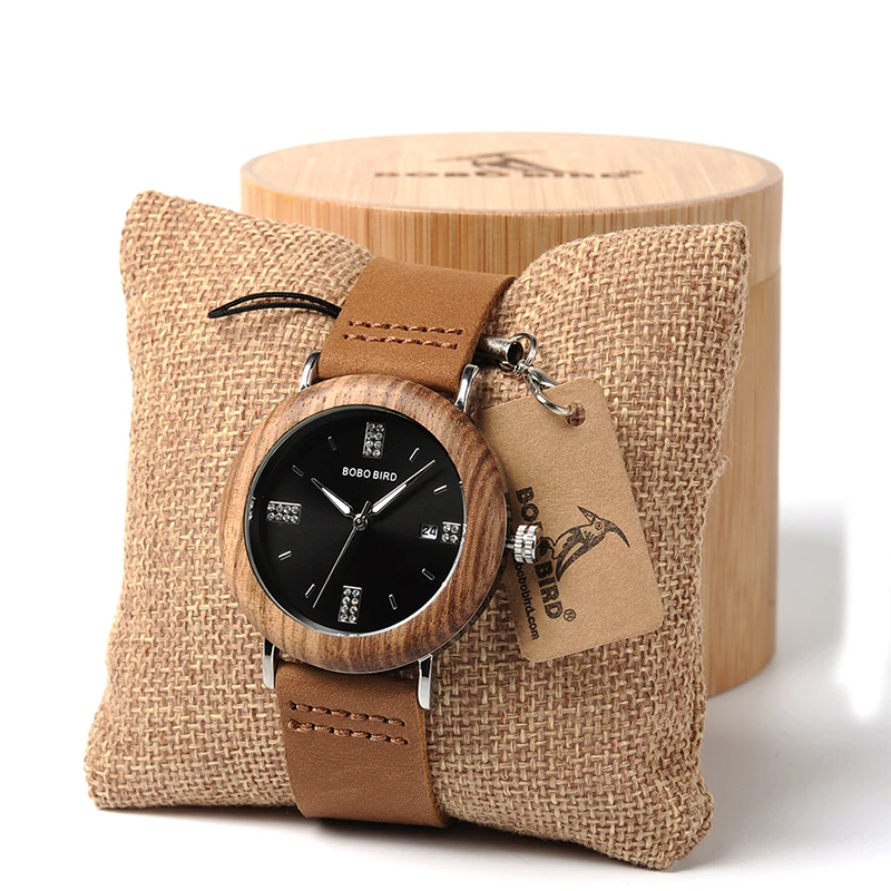 BOBO BIRD Imitation diamond Quartz Watches Stainless Steel Watch with Leather Strap for Men Women in Gift Box custom logo