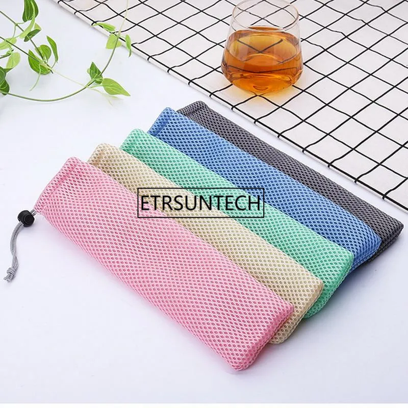 

100pcs Travel Tableware Straws Bag Mesh Packing Organizer For Portable Picnic Camping Bag Fork Spoon Drinking Straw Pipe Pouch