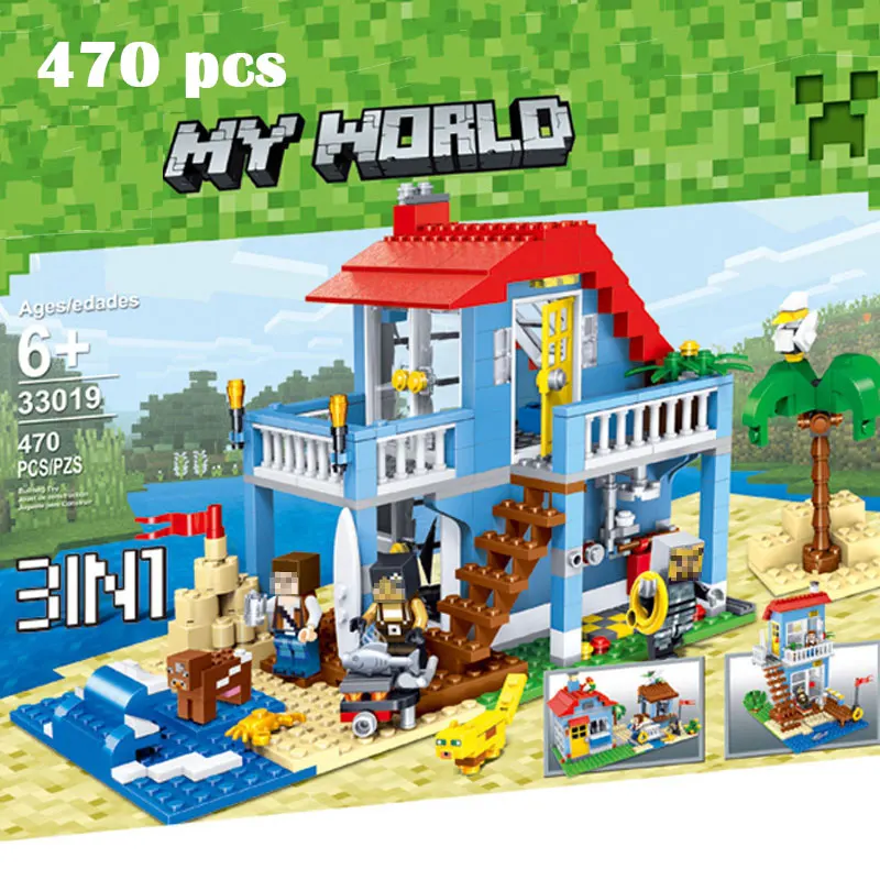 

Qunlong 33019 MY World beach house 3 models Building Blocks 470pcs DIY Bricks Block Toys For Kids Compatible Legoingd Minecraft