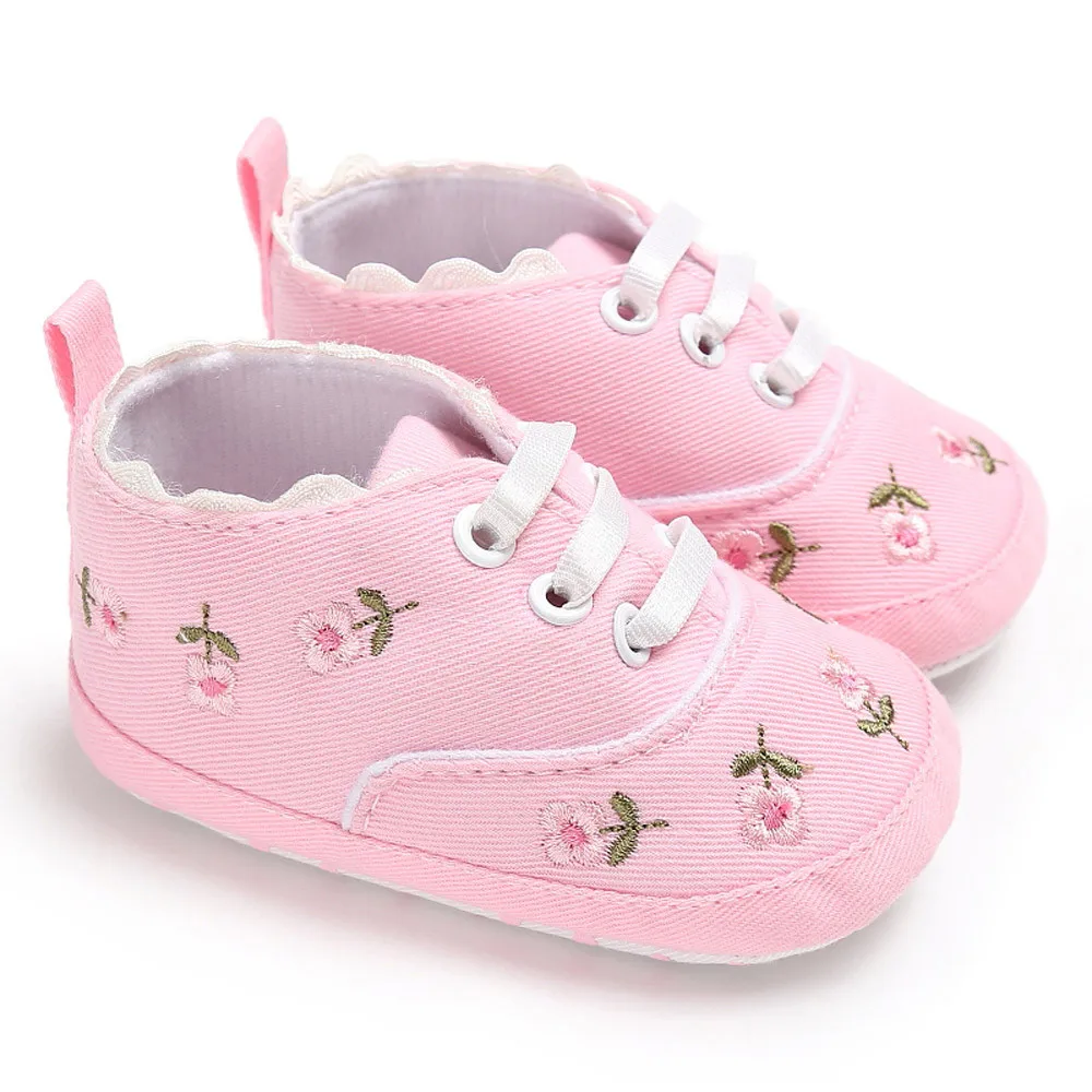 Toddler Kids Baby Girls Floral Crib Shoes Soft Sole Anti-slip Sneakers Canvas 