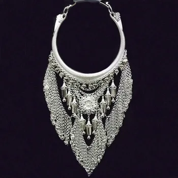 

Ethnic style retro Miao silver collar accessories necklace for women vintage big flower tassel elegant pendant jewelry to female