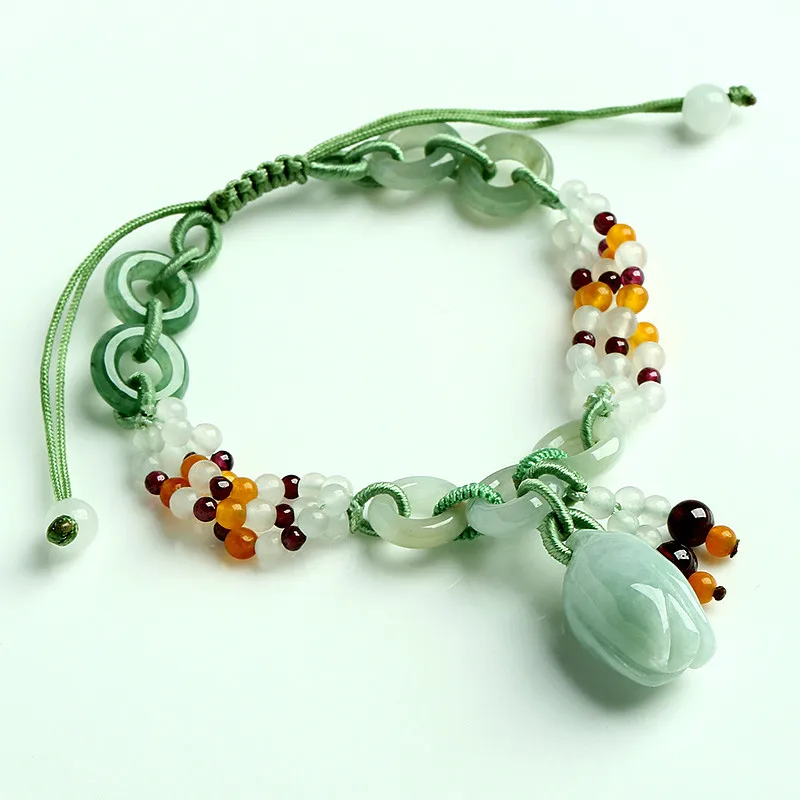 Yu YiXuan плетеный браслет из натурального нефрита с розами, оригинальные товары, Изумрудный раздвижной браслет, Женские Простые Ювелирные изделия - Цвет камня: Bracelet