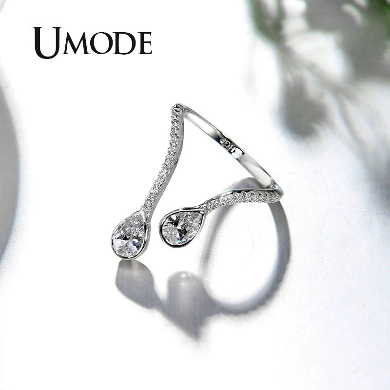 Женские обручальные кольца UMODE в форме капли воды с регулируемым кубическим