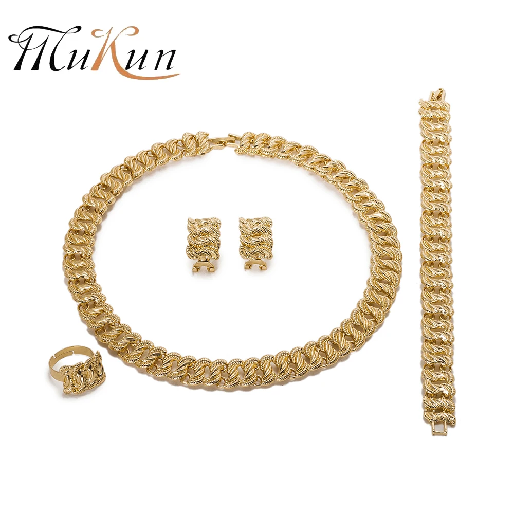 

MUKUN 2018 dubai jewelry sets Wholesale Women Gold Color bridal jewelry sets BIG Nigerian Wedding customer design jewellery