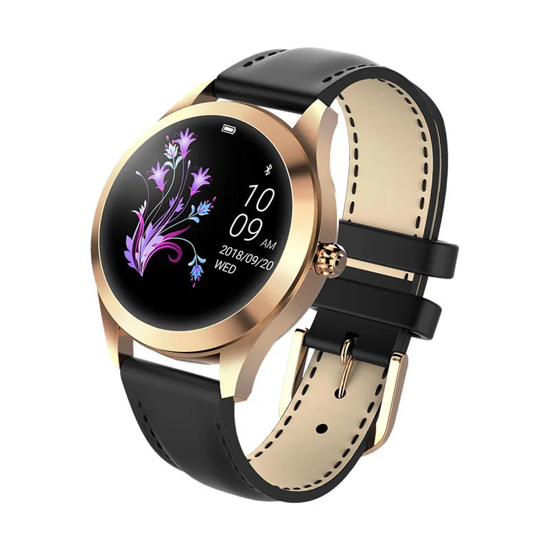Топ Модные Часы Smart Watch Для женщин KW10 IP68 водонепроницаемый мульти-режимы шагомер сердечного ритма Фитнес браслет для девушек - Цвет: gold leather