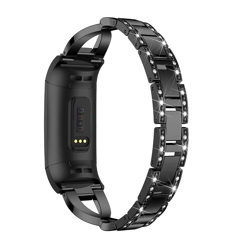 Metal Bands for Fitbit Charge 3 X-Link Metal Bracelets Adjustable Fashion Straps with Rhinestones Stainless Steel 10.26 (5)