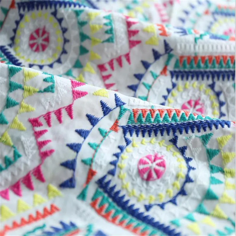 

XP4 3 Yards The New Colorful Geometric Pattern Embroidered Cloth For Fashion Dress Bohimia Style Fabric For Ladies Stage Cloth