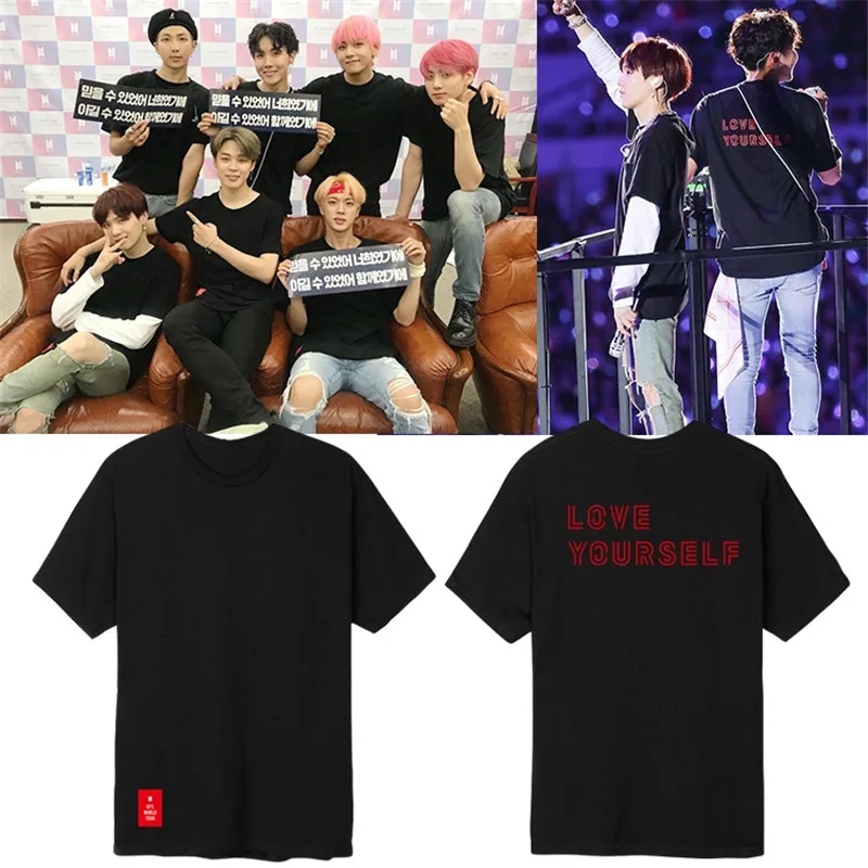 

2019 Hot Kpop Love Yourself Answer 2018 Summer World Tour Print T-shirts Women Fashion Cotton Short Sleeve Top Tshirts 4XL