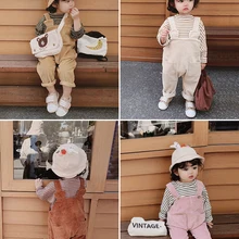 Весенние новые маленькие вельветовые штаны для девочек детские вельветовые повседневные брюки с подтяжками, детские штаны