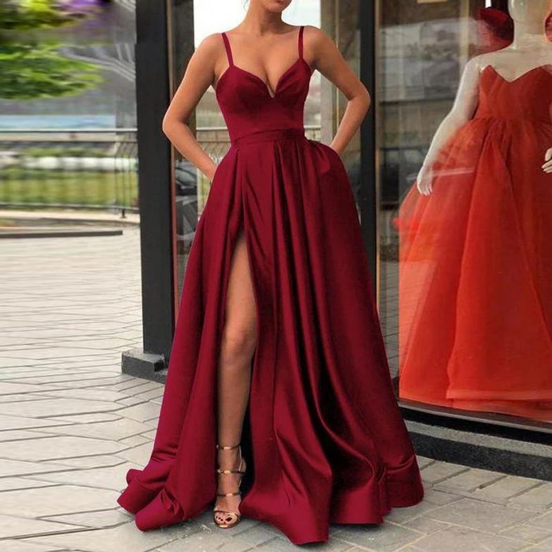 Custom-Made-A-Line-Royal-Blue-Spaghetti-Straps-Sweetheart-Prom-Dress-with-High-Slit-Satin-Long