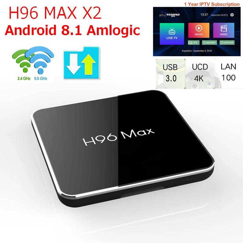 

Android 8.1 Amlogic smart tv box H96 MAX X2 4gb ram 64gb rom 2.4G&5G Wifi iptv Set Top Box Google Voice Control max x2 4K box