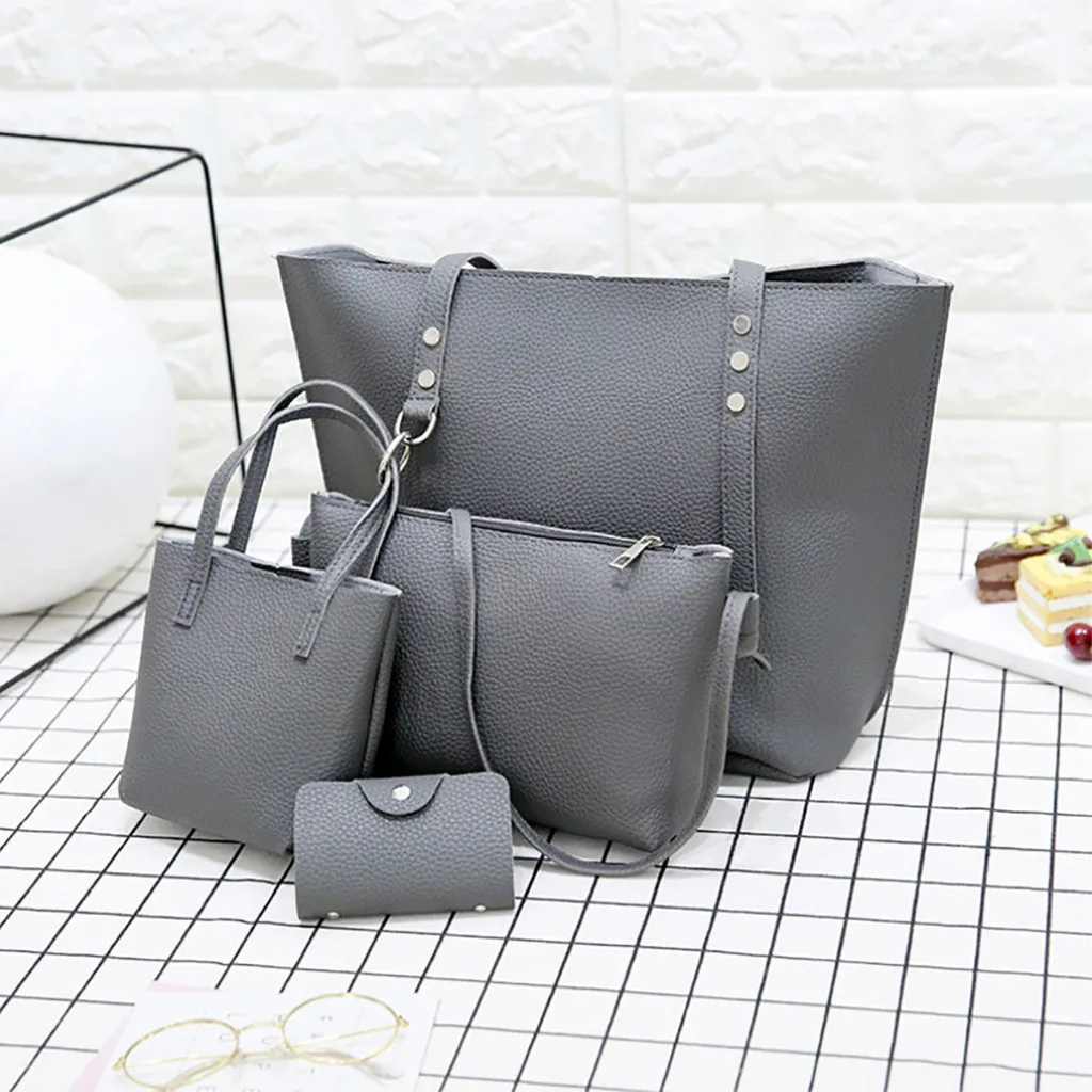 4Pcs Folding Women Big Size Handbag Tote Ladies Casual Pattern Leather Shoulder Bag+Crossbody Bag+Handbag+Wallet#3