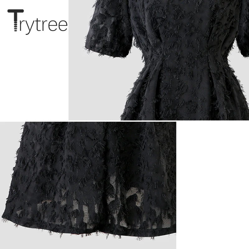 Летнее осеннее платье Trytree женское Повседневное трапеция с бахромой однотонное 2