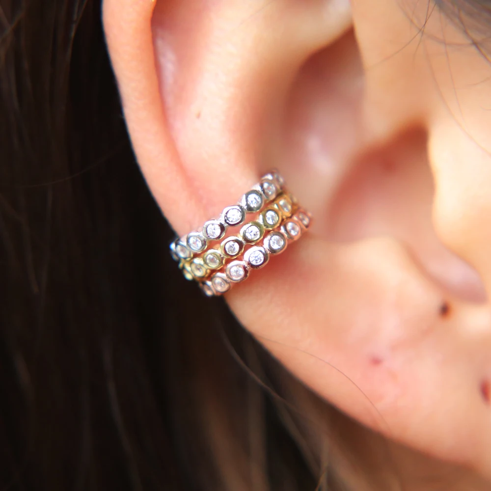 2017 Real New Plant Trendy Earings Aretes Bezel Cubic Zirconia Cz Circle Cuff Sparking 925 Silver No Pierced Ear Earring (8)