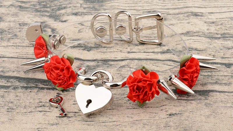 Kawaii Gothic Transparent Vinyl Choker Punk Fetish Silver Key Lockable Lock Heart Collares Romantic Flowers Spikes Spiked Choker 11