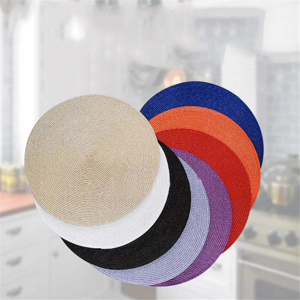 1Pc PP Dining Table Mat Disc Pads Bowl Pad Round Weave Placemat