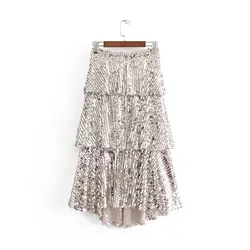 QZ176 европейский дизайн модные блестящие Многослойные блестка юбка для женщин Корейский шик Sequines юбки для Saias