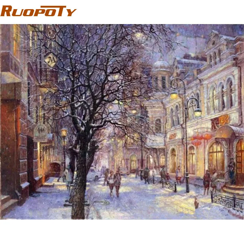 

RUOPOTY Frame Christmas Landscape DIY Painting By Numbers Handpainted Oil Painting Home Decor For Room Decoration Artwork 40x50