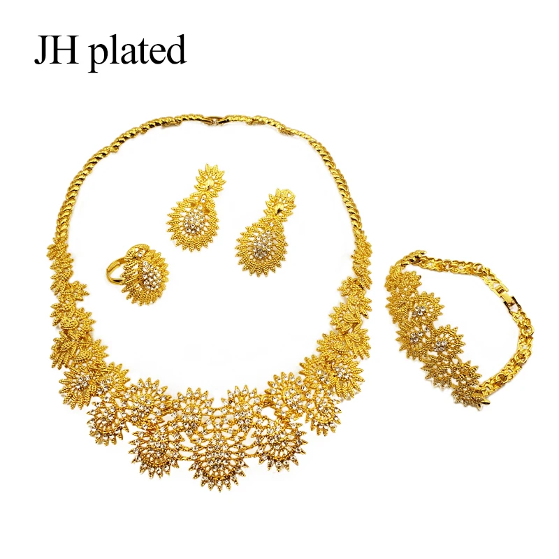 JHplated Exquisite Luxury Dubai Jewelry sets of gold color India Nigeria African Big Jewelry Accessories Jewelry Wholesale