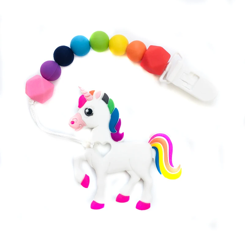 

Silicone Unicorn Pacifier Chains Baby Teether Hand made Beads Chew Toy Holder Nursing Clips Soother Chain Infant Pedent Bracelet