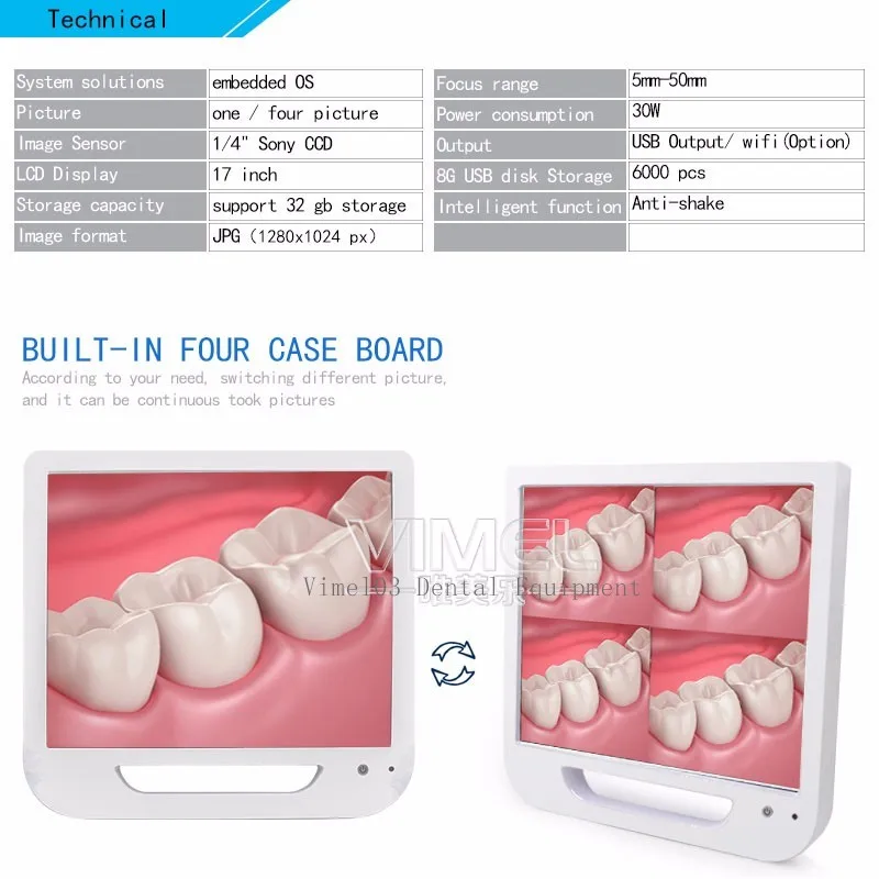 17 дюймов монитор USB/Wifi Интраоральная Камера Эндоскоп бороскоп 6 светодиодный светильник стоматологическая камера одонтология
