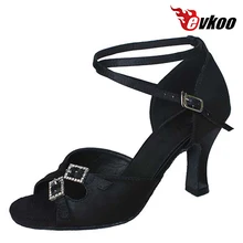 Evkoo/Танцевальная обувь; размеры США 4-12; атласная обувь с пряжкой со стразами; обувь для латинских танцев; обувь для сальсы; обувь для женщин; каблук высотой 7 см; Evkoo-266