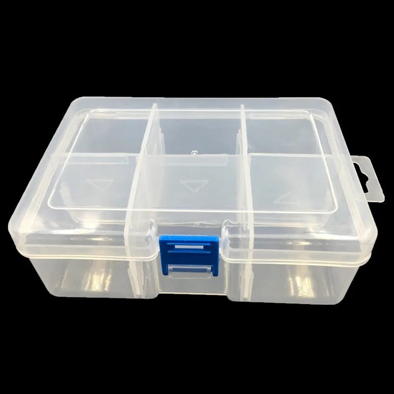 

Transparent Rectangle Plastic Storage Box Grid Removable Container Powder Holder Pill Jewelry Beads Carrying Case 180x120x58mm