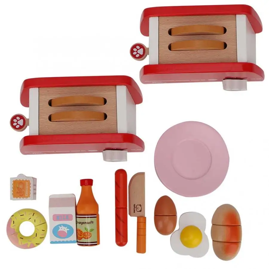 Kitchen Cooking Toy Simulation Children Pretend Play Cooking Wooden -up Toaster Toy Kitchen Bread Maker Set Kitchen Food Toy