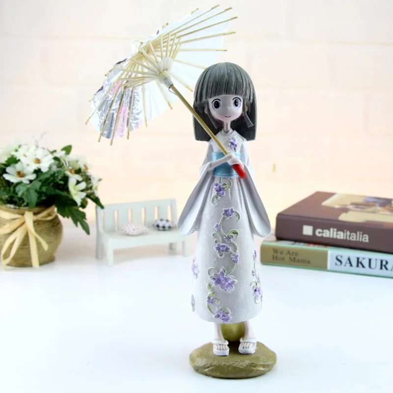  Kimono Dress Girl Miniature Ornament For Home Decoration Exquisite Resin Young Lady Sculpture Figur