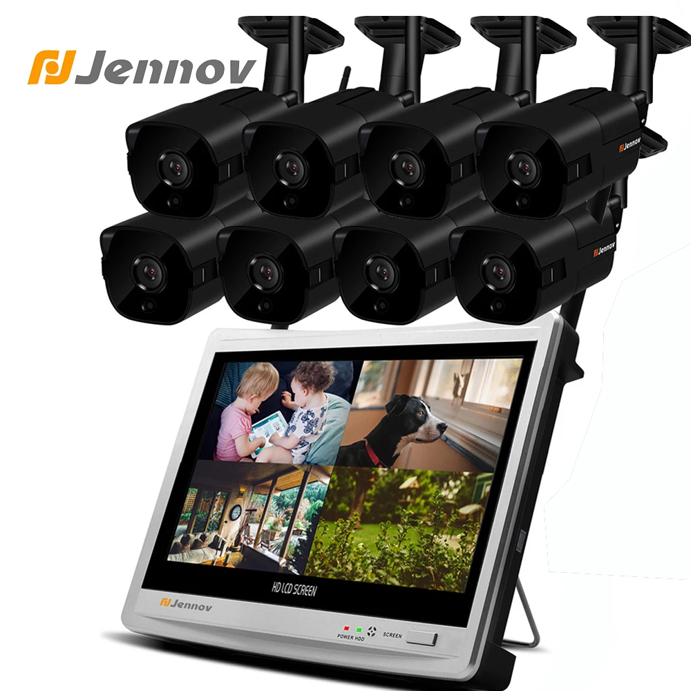 

Jennov 8CH 1080P Wireless 12Inch LCD Surveillance Camera WiFi NVR Security Camera System For Home CCTV Kit Outdoor IP Camera
