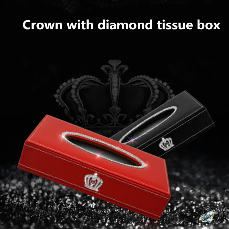 Crown Car Tissue Box square Cover Holder Ladycrystal Rhinestone Artificial Leather Red Block Type Paper Storage Case | Автомобили и