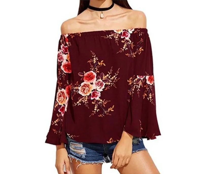 

New Women off the Shoulder Elastic Slash Neck Casual Top Shirts Latest fashion short Party Special design