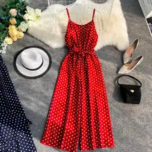New Holiday Retro Dot Print Sleeveless High Waist Broad-legged Overalls Beach Rompers Womens Jumpsuit G266 New Holiday Retro Dot Print Sleeveless High Waist Broad-legged Overalls Beach Rompers Womens Jumpsuit G266
