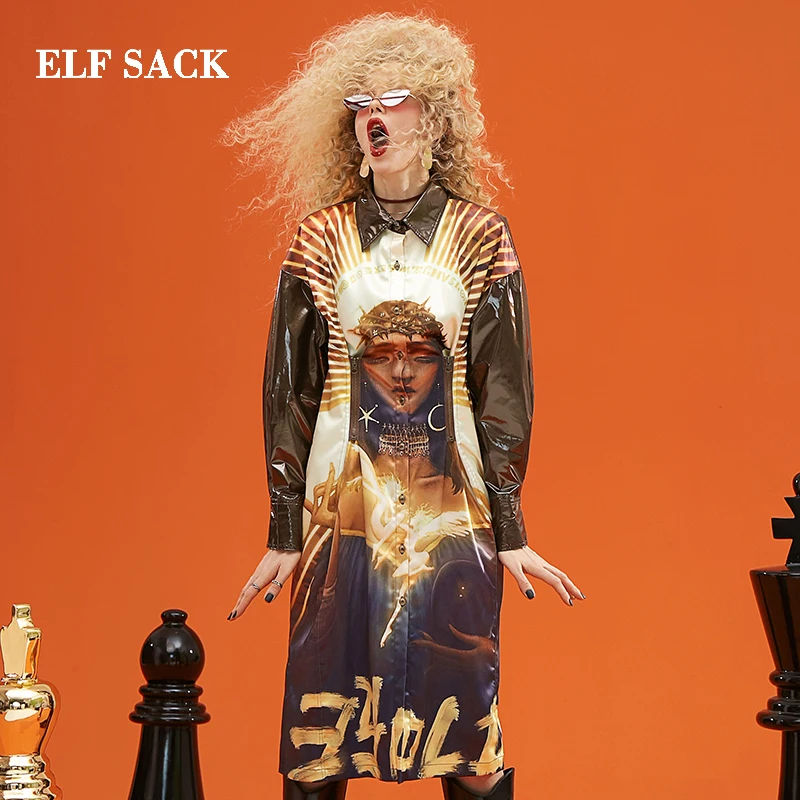Женское платье с отложным воротником ELFSACK Повседневное прямого силуэта длиной до