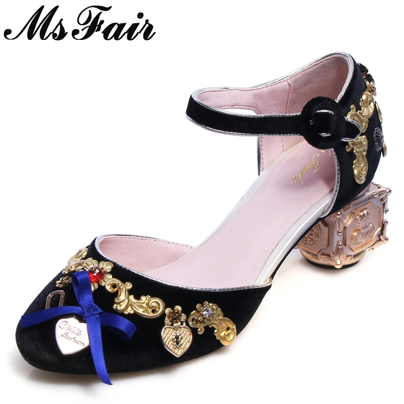 

MsFair Flower Crystal Sandals Shoes Woman Fashion Metal Buckle High Heels Sandals Metal Decoration Sandales Femme Women Brand