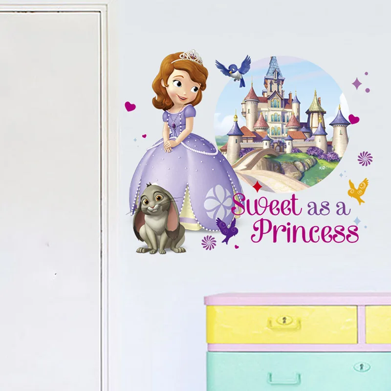Cartoon Sophia Princess Castle PVC Wall Stickers For Kids Girls Room Home Decor Living Room Wallpaper Mural Art Self Glue Decals